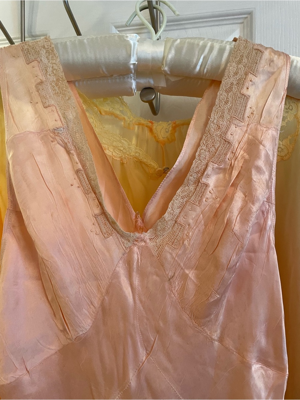 1930s Bias Cut Slipdress w Embroidered Detail Lace Trim Midi Length Liquid Satin - Picture 7 of 7